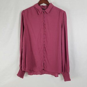 Express Shirt Womens Large Top New Smocked Cuff Long‎ Sleeve Button Up Blouse